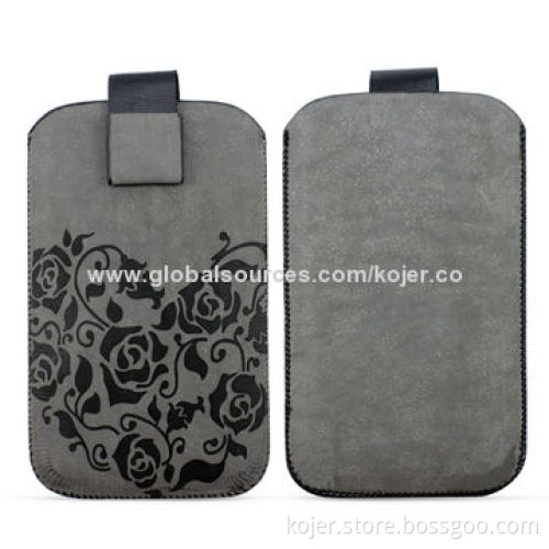 Leather Mobile Phone Pouches for iPhone 5, Made of PU Leather and Retractable Pull-tab
